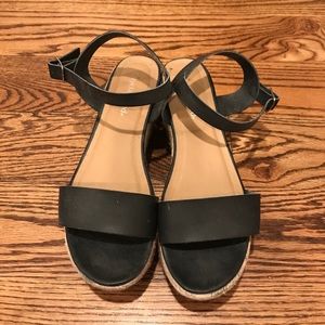 Cityclassified Black Platform Sandal Wedges Size 9